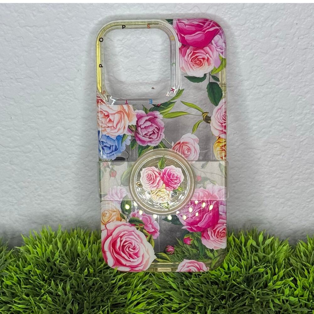 PopSockets PopCase Apple iPhone 13 PopGrip Slide Case Vintage Pink Floral